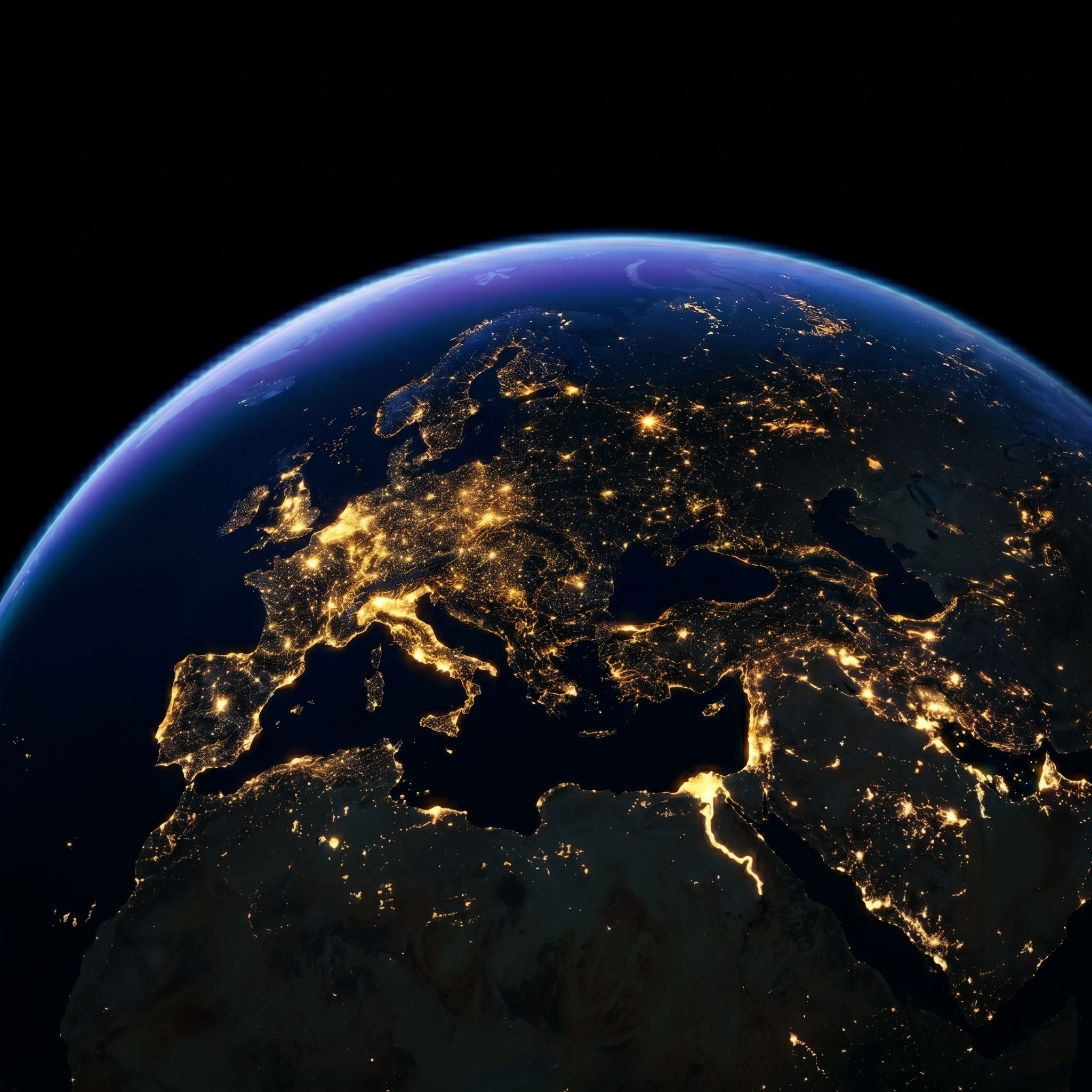 View of the earth from space at night