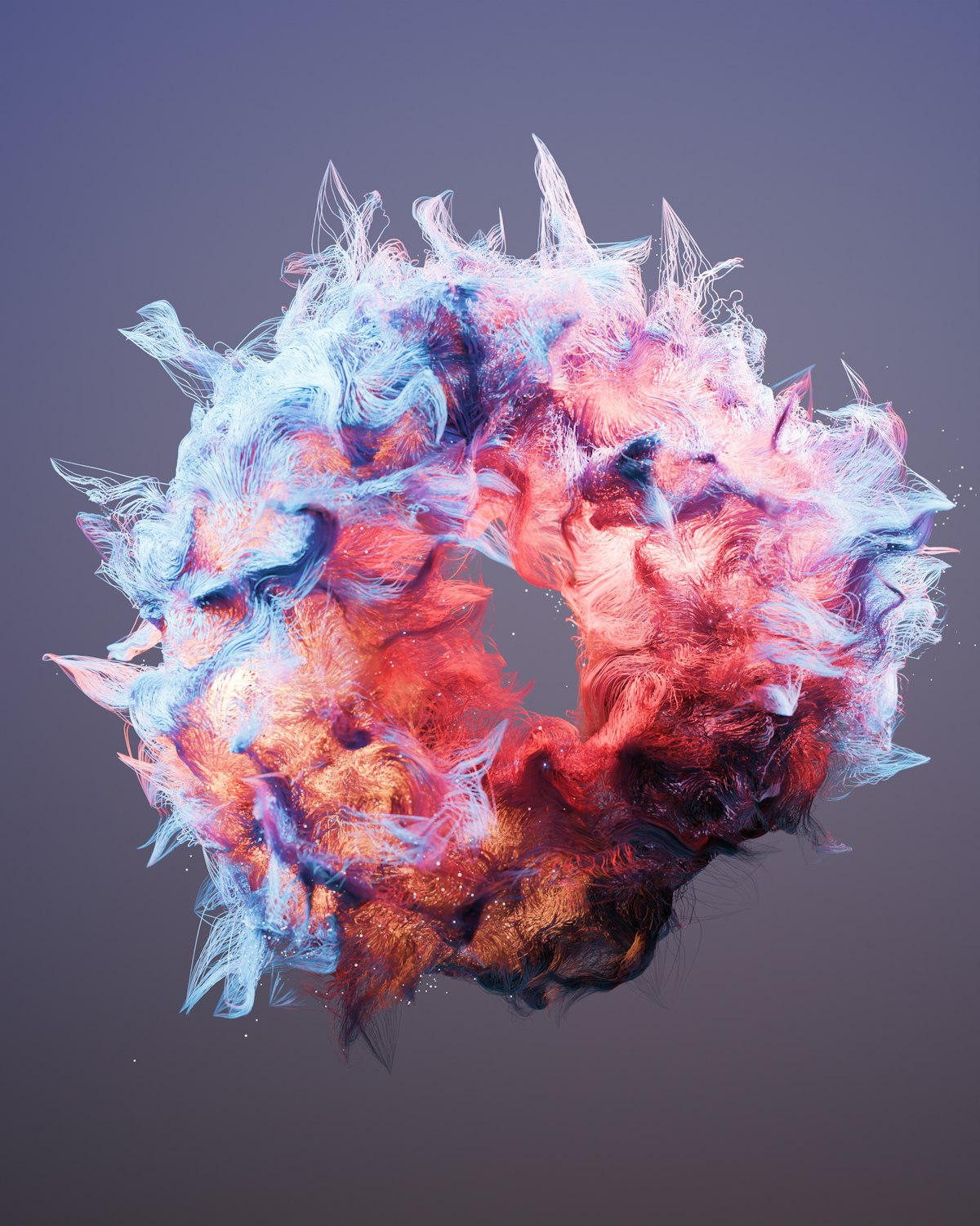 Abstract swirling colorful smoke ring with glitter